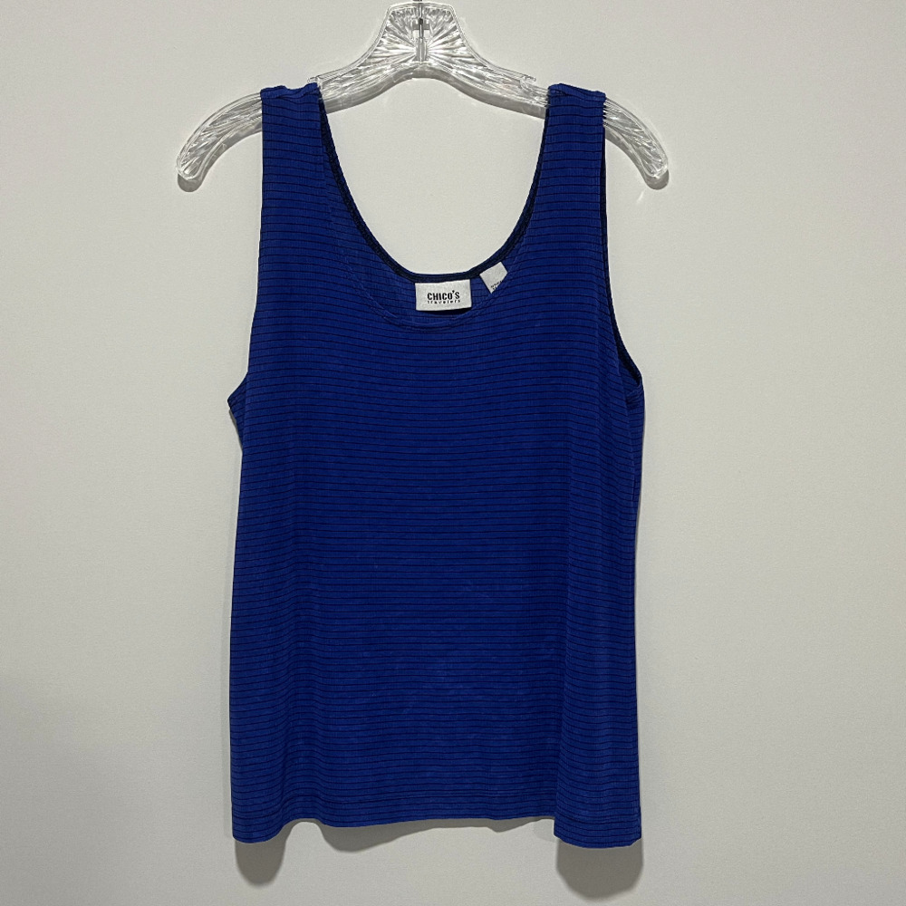 Chicos Travelers, Blue and Black Striped, Tank Top, Size 2